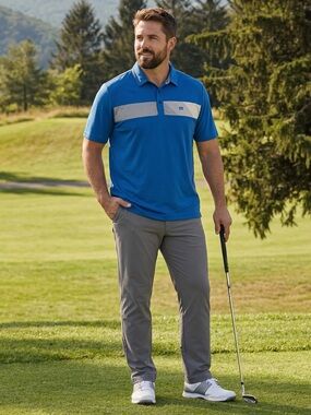 Travis Mathew Mens XXL Blue Short Sleeve Polo with Chest Stripe